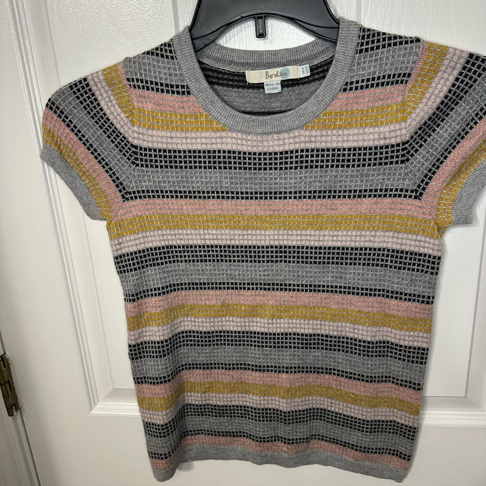 Boden Wool Blend Short-Sleeve Striped Knit Top (sweater only)